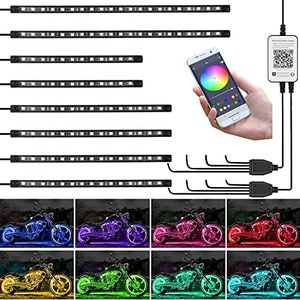 Kairiyard 8PCS Motorcycle Underglow LED Light Kit, App Control Multicolor Motorcycle LED Light Kit Music Sync RGB Strips Light Waterproof for Harley Davidson Honda Kawasaki Suzuki