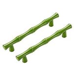 AGINOS Green Cupboard Pull Handles Zinc Alloy Kitchen Cabinet Handles 2 Pcs Furniture Door Handles Solid Drawer Knobs, Bamboo Shape Design (Hole Distance 128mm)