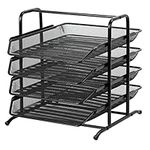 EasyPAG 4 Tier A4 Mesh in Tray Office Desk Tidy File Holder Document Storage Letter Paper Organiser,Black