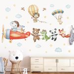 wondever Airplane Animals Wall Stickers Decor for Kids Room Hot Air Balloon Animals Elephant Bears Panda Peel and Stick Toddler Wall Decals for Baby Bedroom Nursery