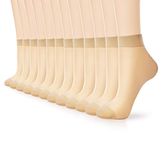 12 Pairs Ankle Nylon Socks for Women - 20D Sheer Pantyhose Socks (12 Nude)