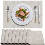 HOUSEKIT Placemats Set of 8 for Dining Table Anti-Slip, Heat Resistant Leather Placemats Double Layer, Waterproof Table Mats Easy to Clean for Dining Room Kitchen Table, Beige