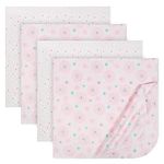 Just Born Boys and Girls Newborn Infant Baby Toddler Nursery 4-Piece Flannel Receiving Swaddle Blanket, Pink Floral, One Size