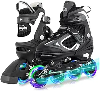 Adjustable Inline Skates for Kids Youth with Light up Wheels,Illuminating Beginner Black Roller Skates for Boys Size 5-8