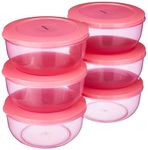 Amazon Brand - Solimo Nestable & Stackable Container Set, Round, 1900 Ml, Set Of 6, Pink - Plastic