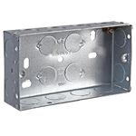 Merriway BH04062 35mm (1.3/8 inch) Depth Double 2-Gang Metal Flush Mount Back Pattress Box , Grey