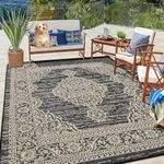 GarveeHome Outdoor Rugs Medallion Textured 5'3''x7'3'' Indoor/Outdoor Area Rug Bohemian Vintage Entryway Rug Non Shedding Patio Rugs Easy Cleaning Carpet for Backyard Porch Balcony, Vintage|Black