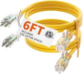 HUANCHAIN 12/3 Gauge Heavy Duty Outdoor Extension Cord 6 ft 2 Pack Waterproof with Lighted end, Flexible Cold-Resistant 3 Prong Electric Cord Outside, 15Amp 1875W 12AWG, Yellow, ETL