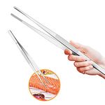 Cyimi Kitchen Tweezers Tongs Stainless Steel 12 Inch Long Tweezers Heavy Duty Large Food Tweezers with Precision Serrated Tips for Cooking (12" Straight)