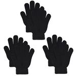 Mevers 3 Pairs Winter Magic Gloves Warm Strecty Knit Gloves For Men Women, Black