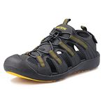 GRITION Men's Walking Sandals Outdoor Sport Adjustable Hiking Sandals Waterproof Quick Dry Protective Toecap Closed Toe for Beach Summer (9.5 UK / 44 EU, Yellow)