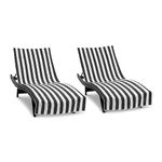 Arkwright California Chaise Lounge Cover - Pack of 2 - Striped Soft Cotton Cabana Towel with Pocket Holder for Beach Pool Outdoor Chair, 30 x 85 in., Black