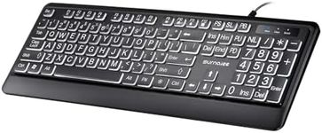 LOONASA Large Print Backlit Keyboard with Palm Rest, Comfortable Quiet USB Wired Lighted Computer Keyboards, Easy to See & Type, White LED Backlit, Big Letters Keys, Full Size Keyboard for PC, Laptop