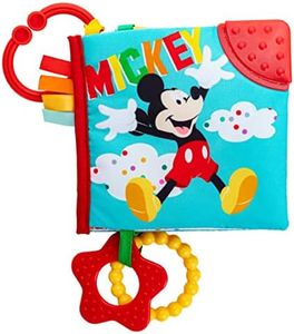 Kids Preferred Disney Baby Mickey Mouse Colorful Crinkle Soft Book with Teething Corner and On-The-Go Clip for Babies