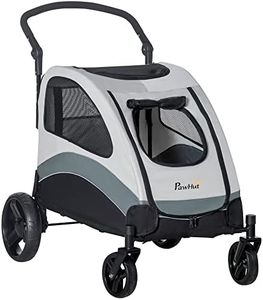PawHut Pet Stroller for Medium Dogs Cat Pushchair Buggy Pram with 4 Wheels Safety Leash Zipper Doors Mesh Windows Storage Bag - Grey