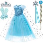 Princess Costumes Birthday Party Dress Up for Little Girls with Wig,Crown,Mace,Gloves Accessories 3T 4T(D56,110cm)