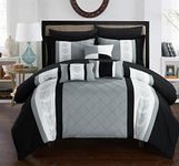 Chic Home Set with Sheets-Colorblocked Down Alternative Comforter with Shams, 3 Decorative Pillows and Bedding-Twin, Queen, and King Size, Cotton, Grey