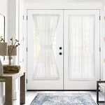 jinchan Linen French Door Curtain with Open Weave White Semi-Sheer Door Curtain 72 Inches Long Drape Rod Pocket 1 Panel Curtain Light-Filtering Privacy Window Decor 1 Tieback Included