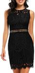 Women's Elegant Round Neck Sleeveless Summer Floral Lace Cocktail Party Juniors Teen Girl Bodycon Wedding Guest Dress 975 (M, Black)