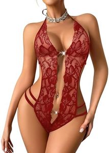 Avidlove Womens Lace Lingerie Teddy Sexy Bodysuit Deep V Babydoll Wine Red X-Small