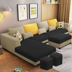 Casaliving Minta LHS 8 Seater L Shape Sofa Set with Center Table for Living Room (Cream Black Fabric) Premium Fabric Sofa