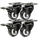 H&S 4 Castor Wheels Heavy Duty 200kg 50mm PU Swivel Trolley Furniture Caster With Brakes Black - Castor Wheel - Heavy Duty Caster - Trolley Wheel - Swivel Castor Wheel - Caster Wheel With Brake