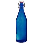 SAND DUNE Set of 1, 1000 ml Each D5 Blue Glass clip top cap water bottle with flip top cap, Leak-Proof for water, Juices - Reusable Travel Glass Drinking Fridge Bottles