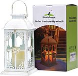 Solar Lantern Outdoor Hyacinth White Decor Antique Metal and Glass Construction Mission Solar Garden Lantern Indoor and Outdoor Solar Hanging Lantern Entirely Solar Powered Lantern of Low Maintenance