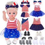 Leitee 14 Pcs American Flag Day 18 Inch Doll Accessories Include Fourth of July Dress, Doll Headwear, Doll Socks and Shoes Patriotic 18 Inch Doll Clothes for Doll Girl Costume, Dolls Not Included