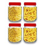 Croco Jar Container Storage Glass Jar Round Air-Tight Jars With Plastic Red Lid 500Ml Perfect For Dry Fruits, Biscuits, Cookies & Candy'S, Spices, Flacks, Pickles (4)