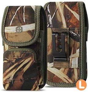 AH Military Grade Hunting Tree Camo Case w/Storage Pocket, for Android iPhone Xs Max iPhone 8 Plus,7 Plus,6s Plus, OnePlus 6T Rugged Canvas Pouch Holster Carrying Bag Fits Phone Thick CASE (Large)