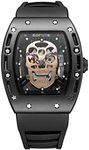 BOFUTE Tonneau Skull Men's Wristwatch Luminous Water Resistant Silicone Band Casual Rectangle Quartz Watch Black Rosegold