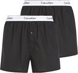 Calvin Klein - Men's Underwear Multipack - Slim Fit - Calvin Klein Boxers 2 Pack - Signature Waistband Elastic - 100% Cotton - Black - Size L