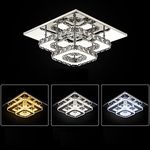 Finktonglan Crystal LED Ceiling Light, Ceiling Crystal Lamp Stainless Steel K9 Modern Flush Mount Lights Fixture Square Chandelier Ceiling Lamp for Dining Room Living Room Bedroom (Multicolor)