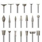 Hakkin Diamond Burr Set 20Pcs Diamond Grinding Burr Stone Carving Bits with 1/8" Shank Rotary Tool Accessories for DIY Grinding, Polishing, Engraving