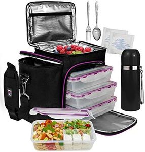 Meal Prep Lunch Box - 8 Piece Set - Insulated Container For Women or Men - 3 Bento Style Boxes (BPA Free) in Large Lunch Bag- Microwave Safe - Includes Fork, Spoon, Thermos & 2 Ice Packs - A2S