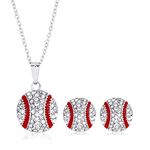 2 Pcs Baseball Earrings Necklace Set Baseball Stud Earrings for Women Rhinestone Baseball Pendant Necklace Softball Earrings Necklace for Girls (B-2Pcs Baseball Stud and Necklace)