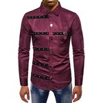 Men's Shirt Modern Urban Personality Trend Fashion Rivet Splicing Design Men's Casual Shirts Spring Autumn Slim Fit Cardigan Gothic Style Men Performance Costume A-Red 3XL