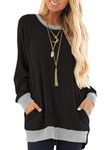 iChunhua Women Tunic Tops Long Sleeve Autumn Plain Long Sweatshirt Jumper Black-S2 M