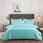 Erosebridal Hotel Teal Duvet Cover Full Size Silk Like Satin Bedding Set Adult Reversible Comforter Cover Honeymoon Sexy Luxury Soft Lightweight Brushed Bedding Collection for Farmhouse Room Decor