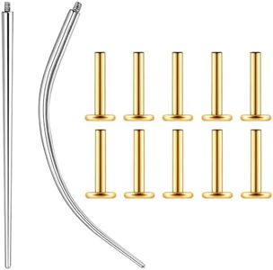 Osbourney 16G Gold Internal Threaded Bar G23 Titanium ASTM F136 Replacement Post, 10 PCS Post and 2 PCS Internal Threaded Piercing Assistant Tools Flat Back Stud Earrings with 8mm Bar Length for Nose Helix Cartilage Tragus Conch Lobe Labret Piercing Jewelry