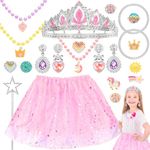 NINAOR Princess Dress Up for Girls, 22Pcs Pink Princess Toys with Kids Jewelry Magic Wand Earrings Unicorn Necklace Tiara Crown Bracelet Rings Princess Dress Clothes Pretend Play Toddler Gift Ideas