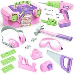 Kids Tool Set, Toddler Tool Set with Electric Toy Drill Tool Box Pretend Play Construction Toy Tools for Girls, Preschool Pink Tools Toy Gifts for Girls Toddlers Kids Aged 3+