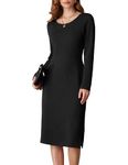 GRACE KARIN Ladies Crew Neck Bodycon Pencil Dress Midi Long Sleeve Dress for Formal Special Occasion Black S