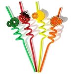 AK Store (Pack of 4) Curly Spiral Reusable Straws with Silicone Buckles, Smoothie Drinking Straws for Milkshakes Juice Drinks Plastic Straws for Kids, Birthday Party Decorations for Boys and Girls