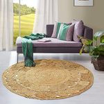 GRUHUM Jute Area Rug 6ft Natural Fiber Round Collection Handmade Boho Charm Farmhouse Jute Area Rug Soft Braided Rug for Indoor EcoFriendly Kitchen Bedroom Living Room Hallways Enterways (6ft Circle)