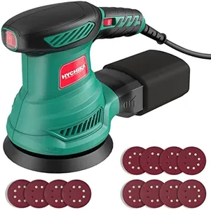 HYCHIKA Random Orbital Sander, 300 W Sander, 6 Speeds, with 12 Pieces Sandpaper (Grit 80/120/240, 8 Holes, 125 mm), Sander with Extraction, Dust Catcher Container