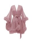 Molisa Short Chiffon Bridal Feather Robe Sheer Lingerie Bathrobe Sleepwear Nightgown Wedding Robes Dusty Rose L