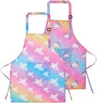 Lictin 2 Pack Kids Apron for Girls Rainbow Unicorn Aprons for Cooking, Waterproof Art Apron with Pockets for Kids Painting Cooking Baking (4-12 Years)