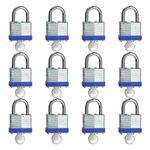 Laminated keyed Padlock (1-9/16", 40mm), keyed Alike Locks,Blue Hoop Normal Shackle, Pack of 12，Lock for Gym Locker, Luggage, Suitcase, Baggage, Toolbox, Case